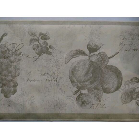 York Wallpaper Border 10.25" Yellow with Green Writing/Art - Touch of Gray 5 yds - Picture 3 of 5